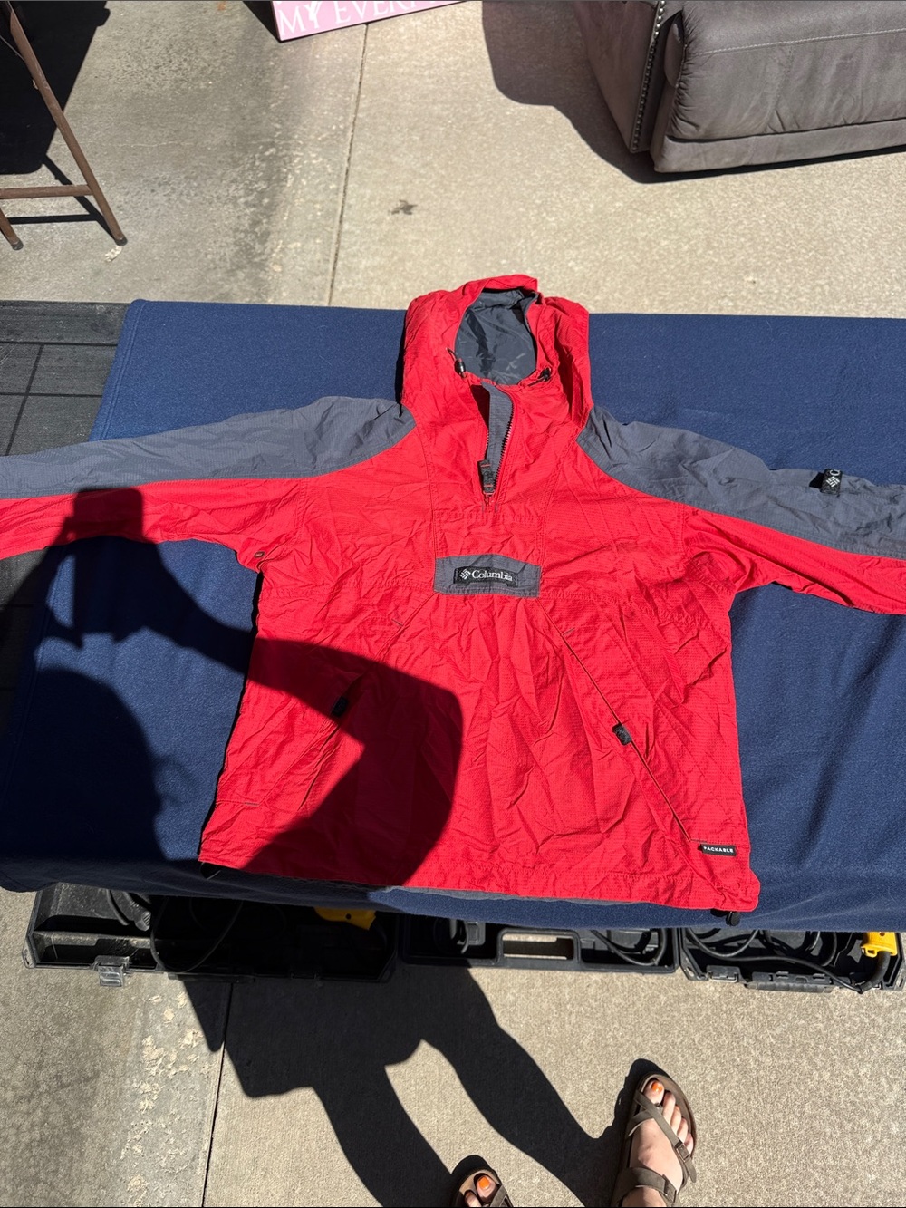 Columbia Red and Gray Hooded Pullover Windbreaker